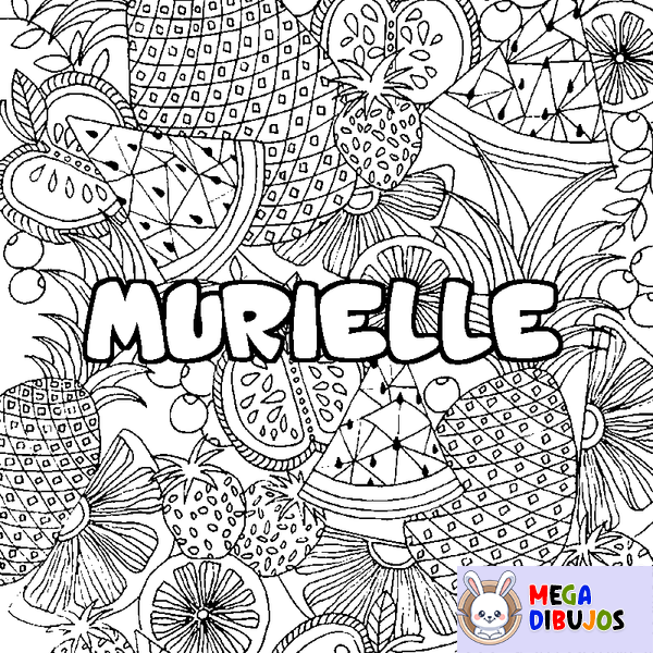 Coloraci&oacute;n del nombre MURIELLE - decorado mandala de frutas