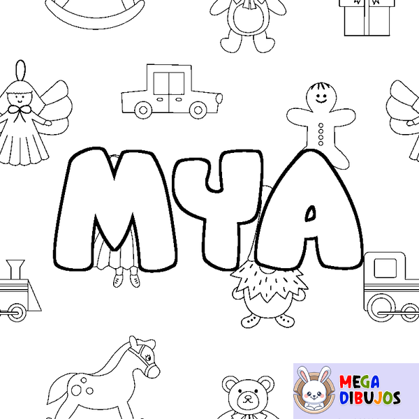 Coloraci&oacute;n del nombre MYA - decorado juguetes