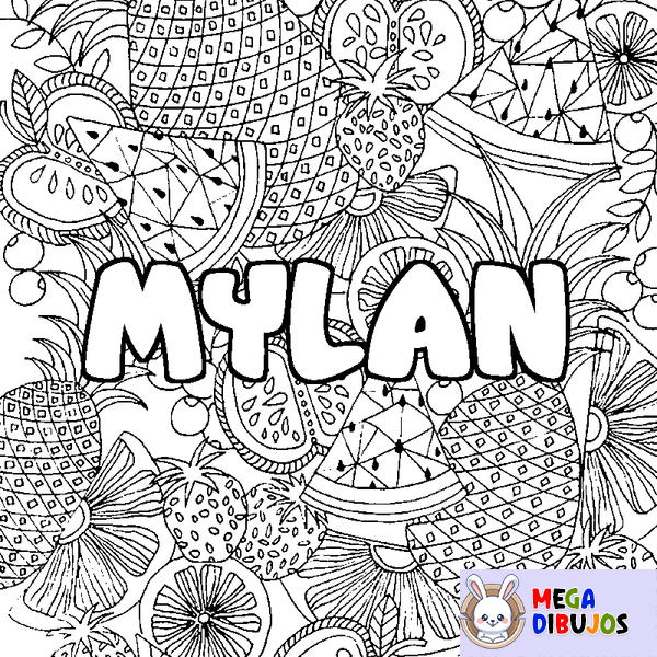 Coloraci&oacute;n del nombre MYLAN - decorado mandala de frutas