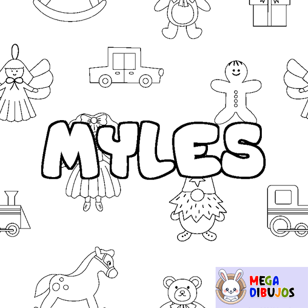 Coloraci&oacute;n del nombre MYLES - decorado juguetes