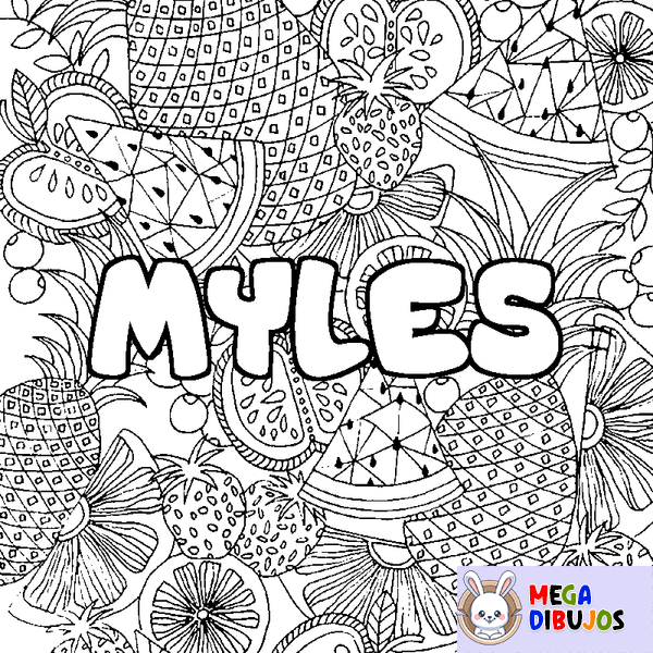 Coloraci&oacute;n del nombre MYLES - decorado mandala de frutas