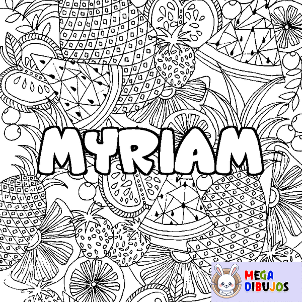 Coloraci&oacute;n del nombre MYRIAM - decorado mandala de frutas