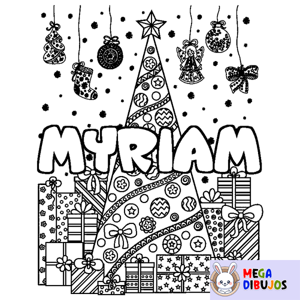Coloraci&oacute;n del nombre MYRIAM - decorado &aacute;rbol de Navidad y regalos
