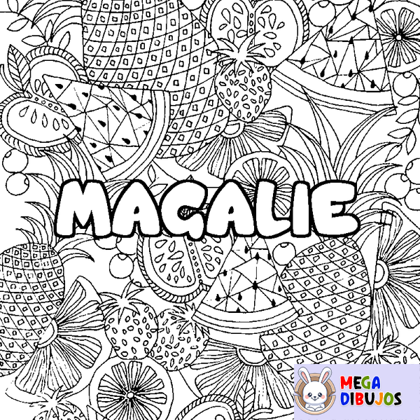 Coloraci&oacute;n del nombre MAGALIE - decorado mandala de frutas