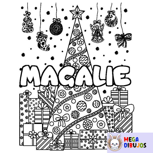 Coloraci&oacute;n del nombre MAGALIE - decorado &aacute;rbol de Navidad y regalos