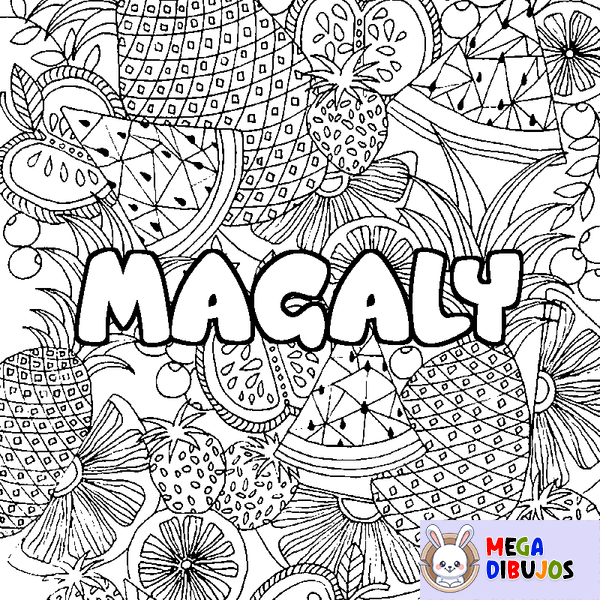 Coloraci&oacute;n del nombre MAGALY - decorado mandala de frutas