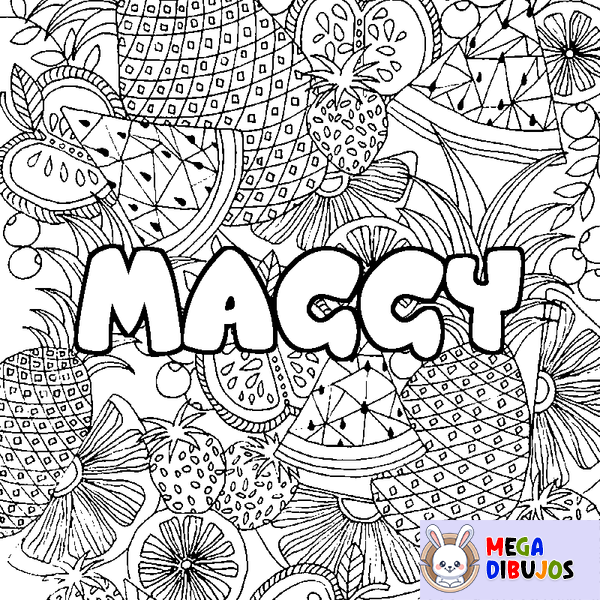 Coloraci&oacute;n del nombre MAGGY - decorado mandala de frutas