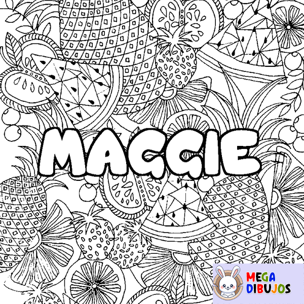 Coloraci&oacute;n del nombre MAGGIE - decorado mandala de frutas