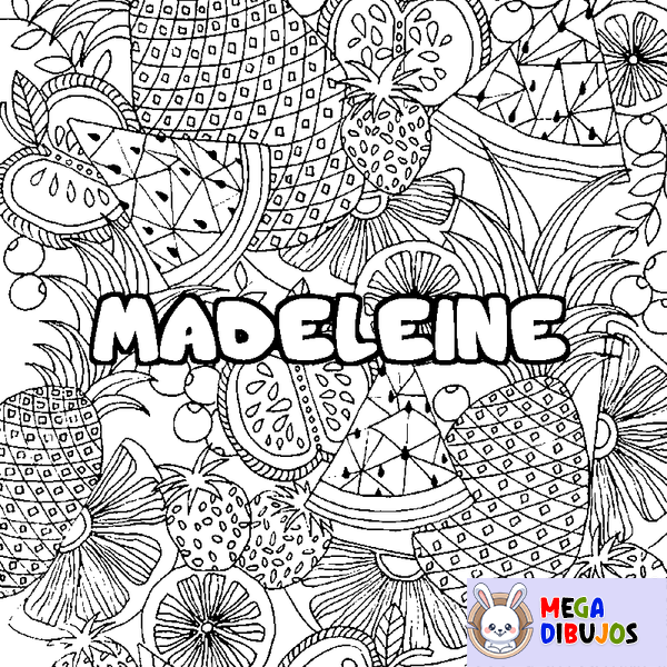 Coloraci&oacute;n del nombre MADELEINE - decorado mandala de frutas