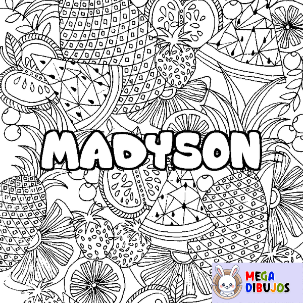 Coloraci&oacute;n del nombre MADYSON - decorado mandala de frutas