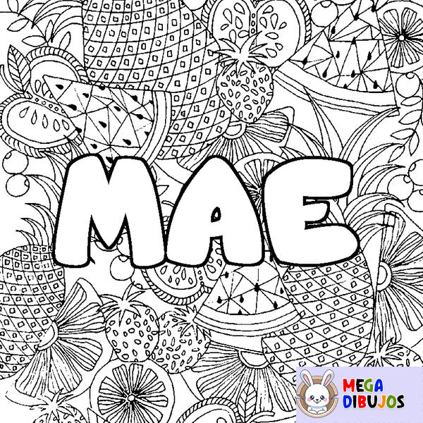 Coloraci&oacute;n del nombre MAE - decorado mandala de frutas