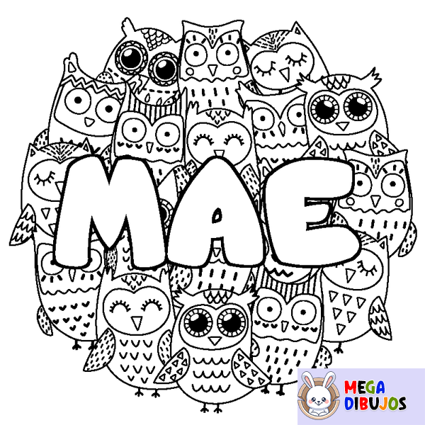 Coloraci&oacute;n del nombre MAE - decorado b&uacute;hos