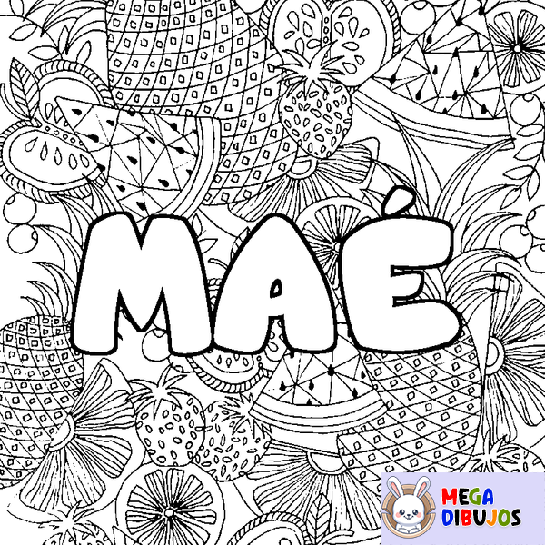 Coloraci&oacute;n del nombre MA&Eacute; - decorado mandala de frutas