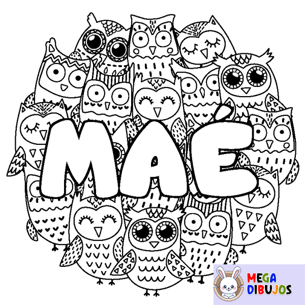 Coloraci&oacute;n del nombre MA&Eacute; - decorado b&uacute;hos
