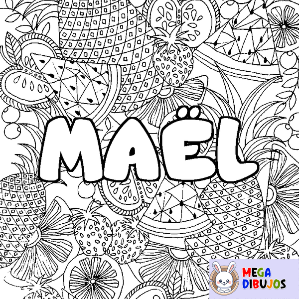 Coloraci&oacute;n del nombre MA&Euml;L - decorado mandala de frutas