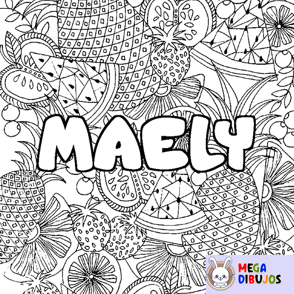 Coloraci&oacute;n del nombre MAELY - decorado mandala de frutas