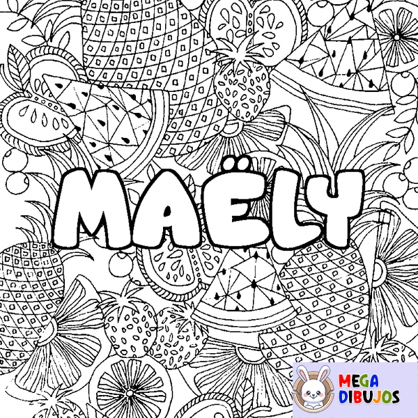 Coloraci&oacute;n del nombre MA&Euml;LY - decorado mandala de frutas