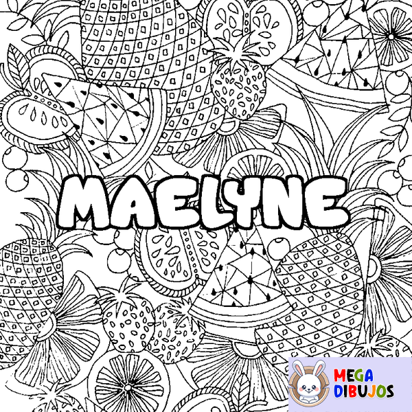 Coloraci&oacute;n del nombre MAELYNE - decorado mandala de frutas