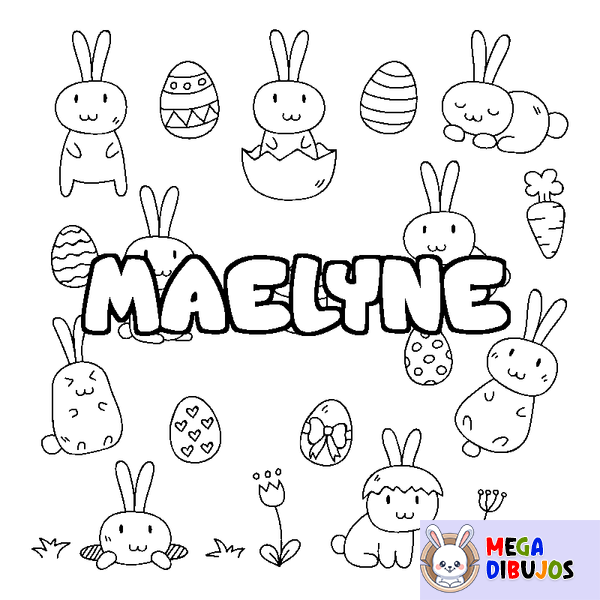 Coloraci&oacute;n del nombre MAELYNE - decorado Pascua
