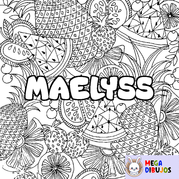 Coloraci&oacute;n del nombre MAELYSS - decorado mandala de frutas