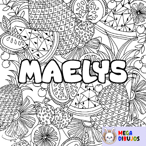Coloraci&oacute;n del nombre MAELYS - decorado mandala de frutas