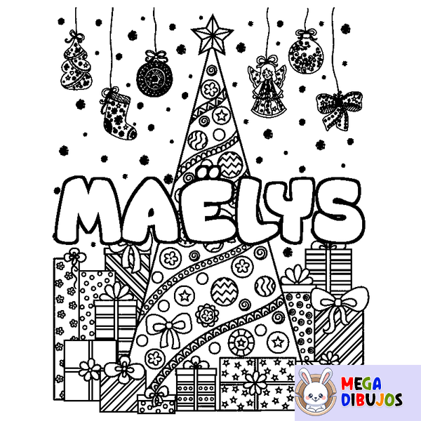 Coloraci&oacute;n del nombre MA&Euml;LYS - decorado &aacute;rbol de Navidad y regalos