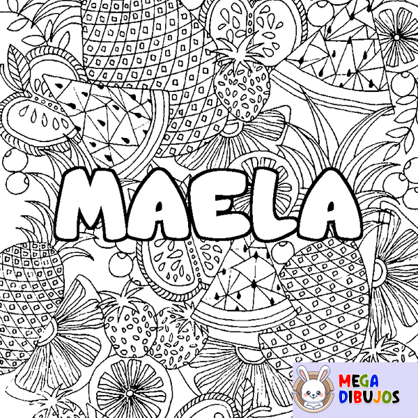 Coloraci&oacute;n del nombre MAELA - decorado mandala de frutas