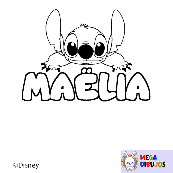 Coloraci&oacute;n del nombre MA&Euml;LIA - decorado Stitch