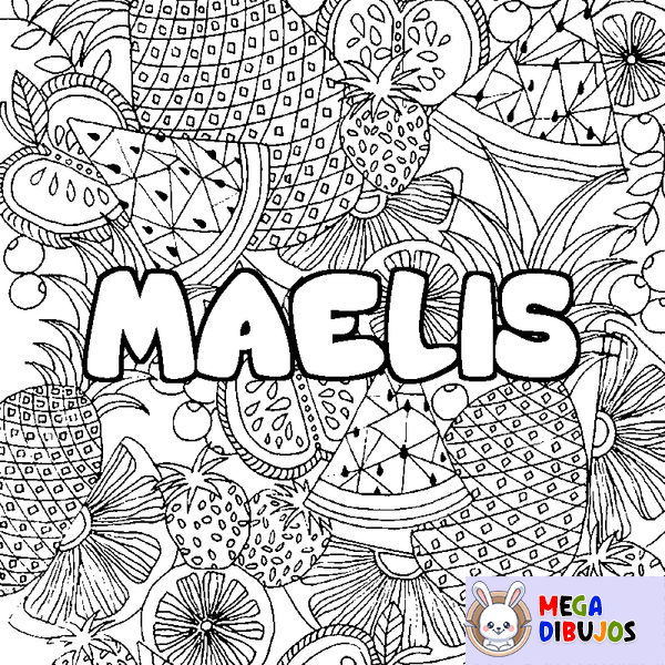 Coloraci&oacute;n del nombre MAELIS - decorado mandala de frutas