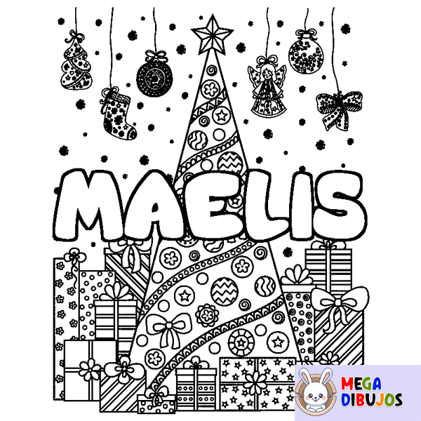 Coloraci&oacute;n del nombre MAELIS - decorado &aacute;rbol de Navidad y regalos