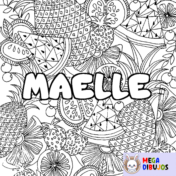 Coloraci&oacute;n del nombre MAELLE - decorado mandala de frutas