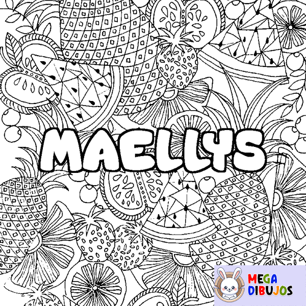Coloraci&oacute;n del nombre MAELLYS - decorado mandala de frutas