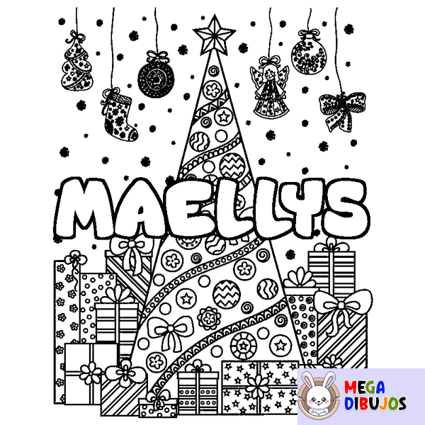 Coloraci&oacute;n del nombre MAELLYS - decorado &aacute;rbol de Navidad y regalos