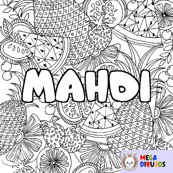 Coloraci&oacute;n del nombre MAHDI - decorado mandala de frutas
