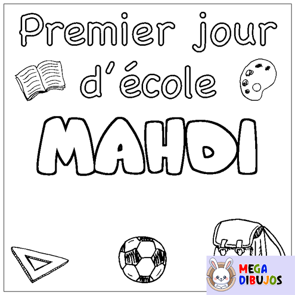 Coloraci&oacute;n del nombre MAHDI - decorado primer d&iacute;a de escuela
