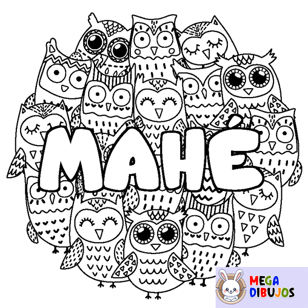 Coloraci&oacute;n del nombre MAH&Eacute; - decorado b&uacute;hos