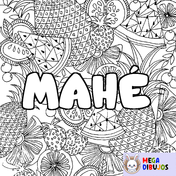 Coloraci&oacute;n del nombre MAH&Eacute; - decorado mandala de frutas