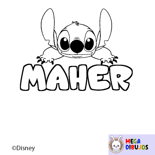 Coloraci&oacute;n del nombre MAHER - decorado Stitch