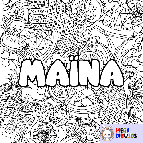 Coloraci&oacute;n del nombre MA&Iuml;NA - decorado mandala de frutas