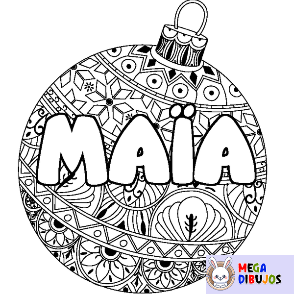 Coloraci&oacute;n del nombre MA&Iuml;A - decorado bola de Navidad