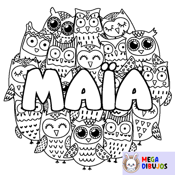 Coloraci&oacute;n del nombre MA&Iuml;A - decorado b&uacute;hos