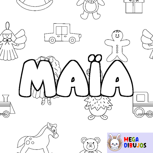 Coloraci&oacute;n del nombre MA&Iuml;A - decorado juguetes