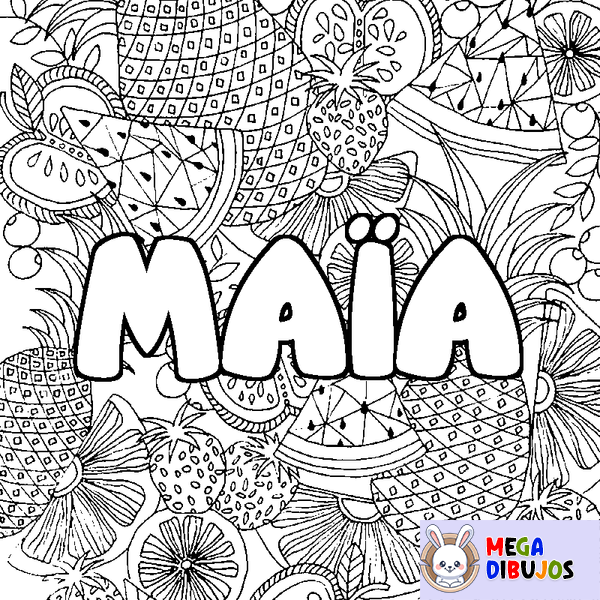 Coloraci&oacute;n del nombre MA&Iuml;A - decorado mandala de frutas