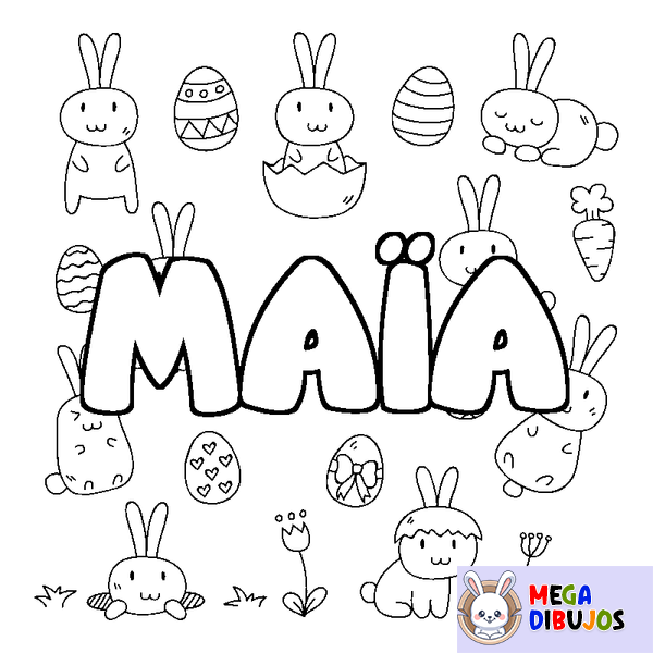Coloraci&oacute;n del nombre MA&Iuml;A - decorado Pascua