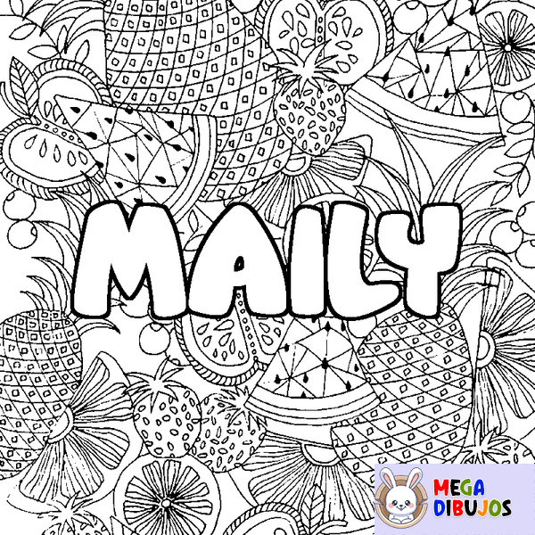 Coloraci&oacute;n del nombre MAILY - decorado mandala de frutas