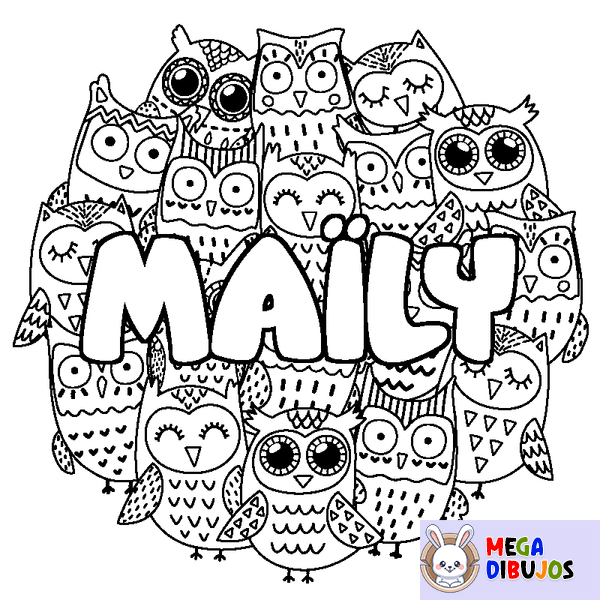 Coloraci&oacute;n del nombre MA&Iuml;LY - decorado b&uacute;hos