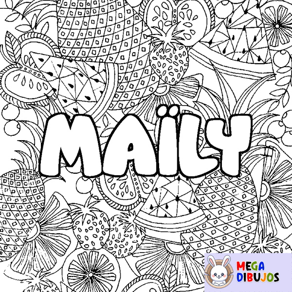 Coloraci&oacute;n del nombre MA&Iuml;LY - decorado mandala de frutas