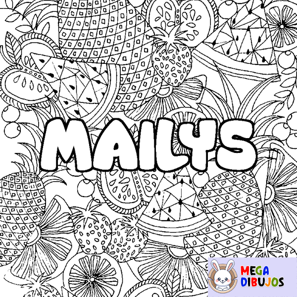 Coloraci&oacute;n del nombre MAILYS - decorado mandala de frutas