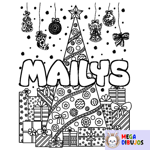 Coloraci&oacute;n del nombre MAILYS - decorado &aacute;rbol de Navidad y regalos