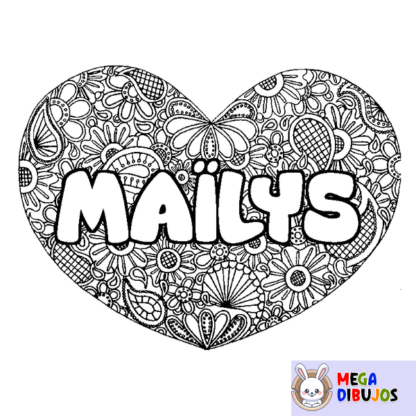 Coloraci&oacute;n del nombre MA&Iuml;LYS - decorado mandala de coraz&oacute;n
